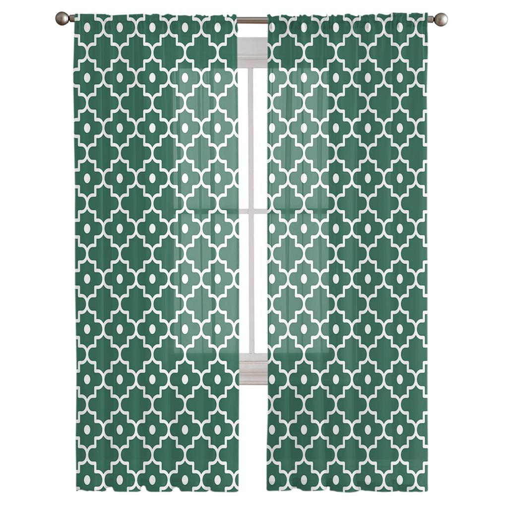 Cortinas transparentes de estilo marroquí para dormitorio juvenil, cortinas verdes para estudio, cocina, sala de estar, decoración navideña, cortinas de tul