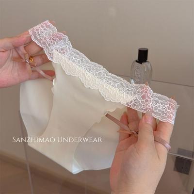 Female Summer Sweet Sexy Lace Edge Without Trace Ice Silk 10A Bacteriostatic Low Waist Triangle Briefs