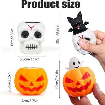 Halloween Pumpkin Ghost Skull Bat Squeeze Pinch Toys Silicone Stress Relief Fidget Toys for Kids Adults Party Favor Gifts Toys