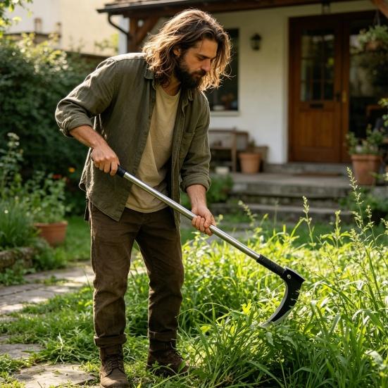 Outil Désherbeur Faucheur à Long Manche Manuel avec Tête à Double Lame Outil à Main de Jardin pour Désherbage Récolte de Ferme Élagage des Lierres