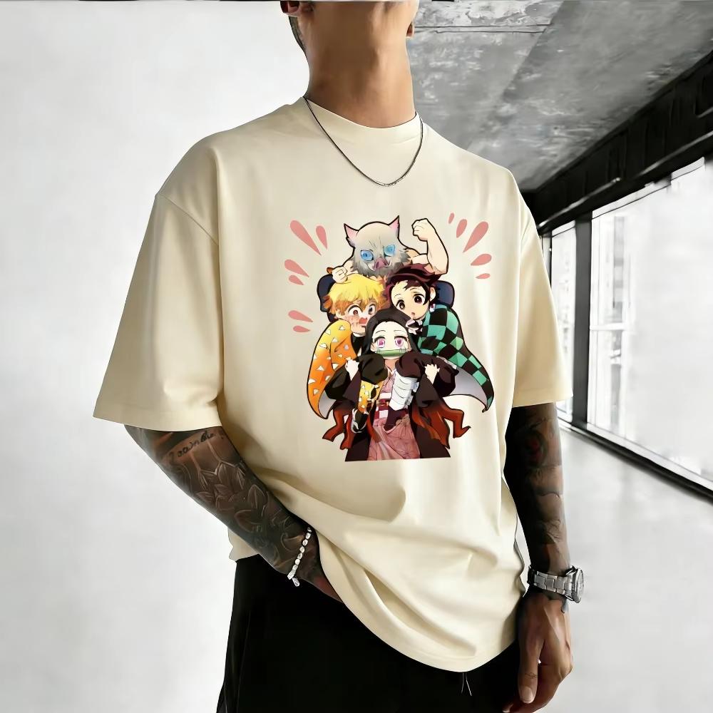 Unisex pure cotton Tshirt  Demon Slayer  Summer 2026 Harajuku style anime print loose family shortsleeved top