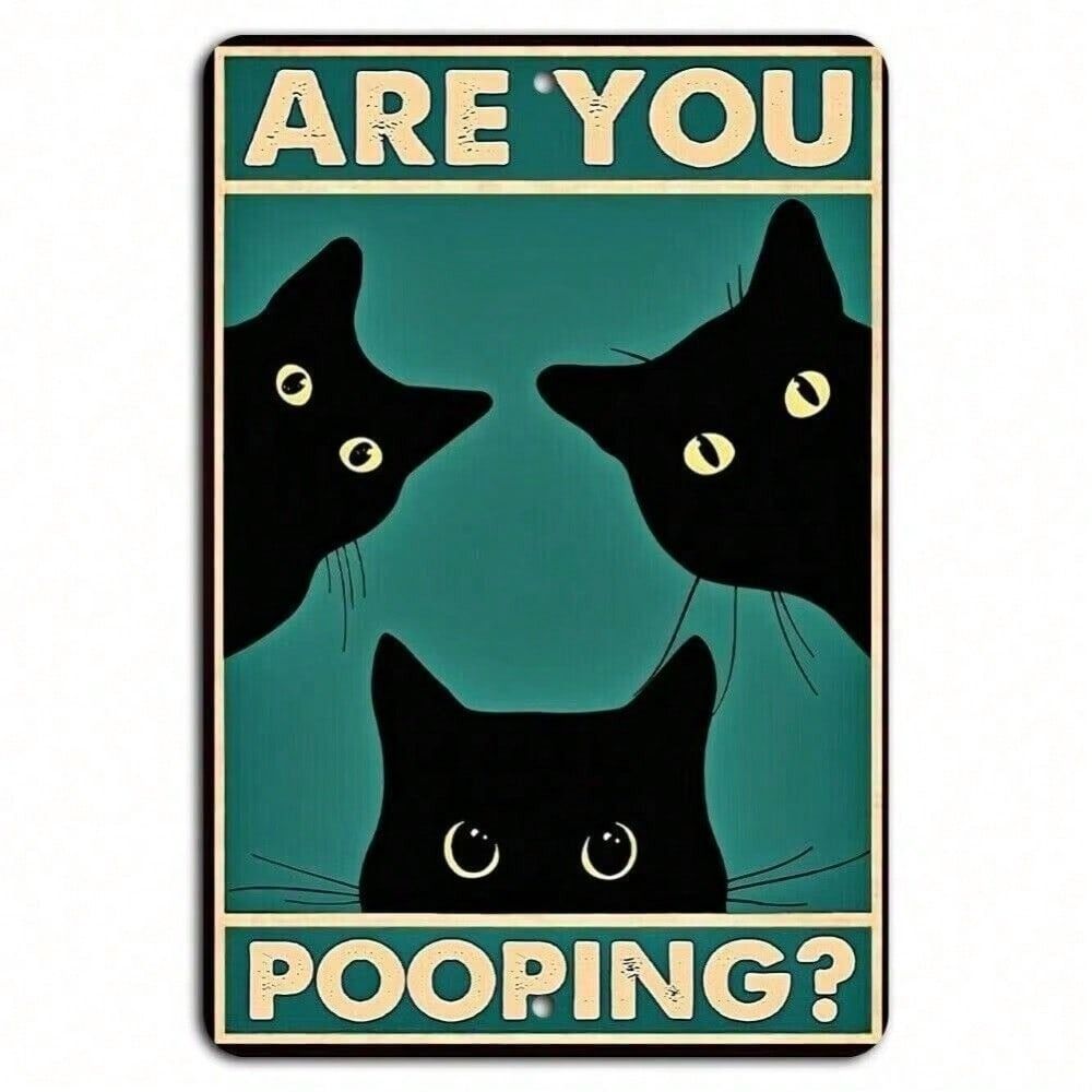 Metal Poster Wall Art Black Cat Bathroom Funny Sign Metal Poster Black Cat Bathroom Decor Funny Sign Black Cat Metal Sign Bathroom Humorous Wall Art