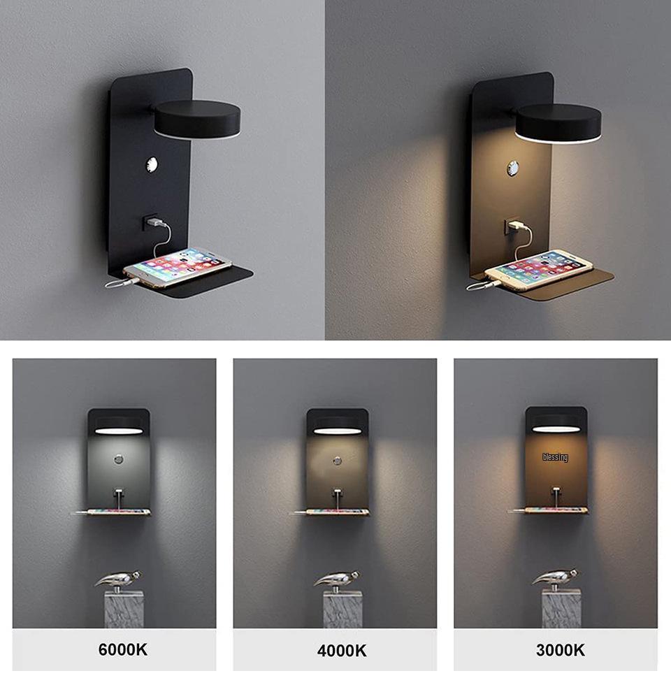 Lux Minimalist USB Touch LED Wall Lamp, Three-Color Dimmable, 12W, Bedroom Bedside Reading Light