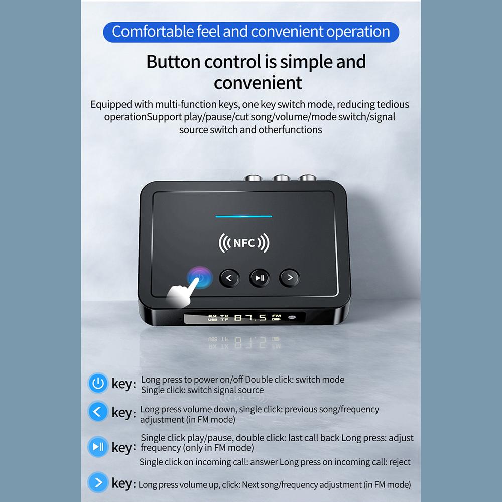 Bluetooth 5.0 Receiver Transmitter FM Stereo AUX 3.5mm Jack RCA Optical Wireless Handsfree Call NFC Bluetooth Audio Adapter For Car Speakers