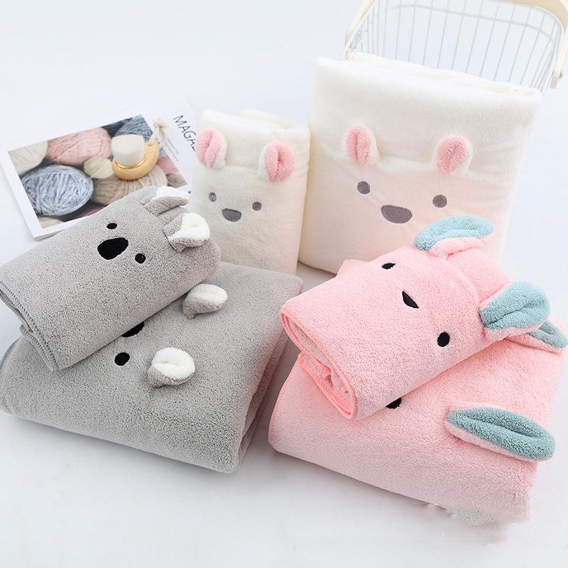 Coral fleece towel set three-dimensional cartoon ins wind soft and absorbent cute, thickened student bath