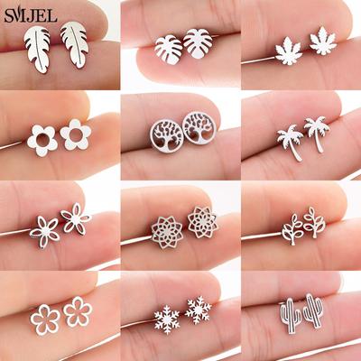 Kleine Edelstahl Ohrringe Modeschmuck Böhmische Blumen Ohrstecker Pflanze Kokosnussbaum Blätter Ohrstecker Pendientes