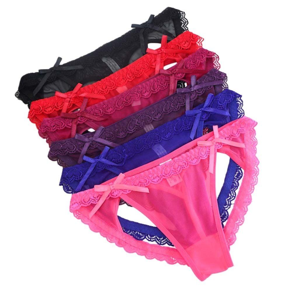 Low Waist Sheer Lace Mesh Thong Transparent Romantic T Panties Mesh Bow Briefs Women Home