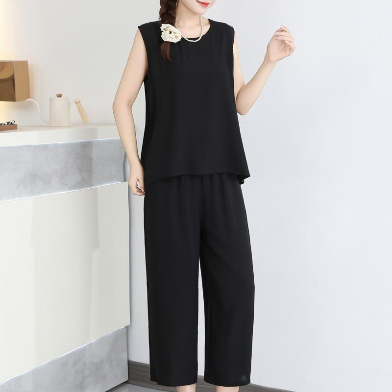 

Повседневный летний комплект из 2 предметов для женщины, винтажная одежда, большие размеры, комплекты брюк с высокой талией XL