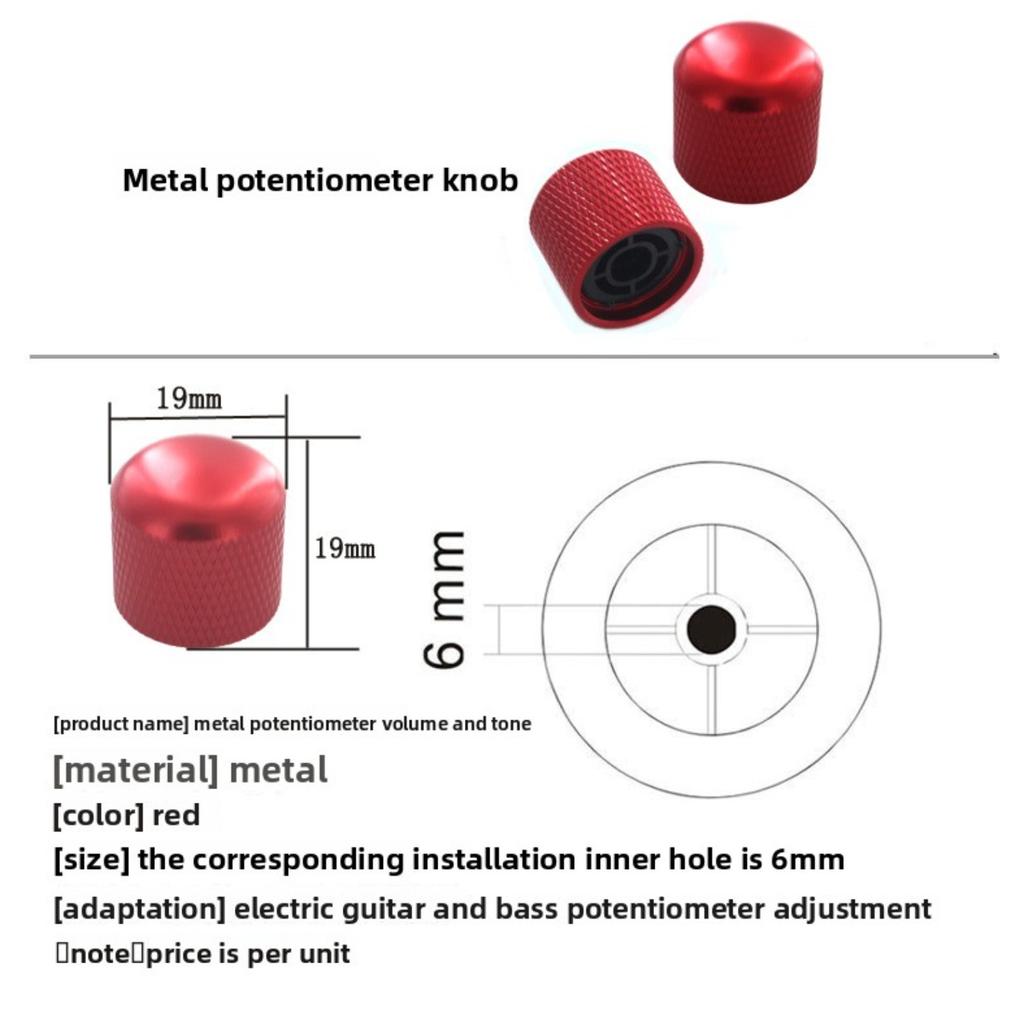 High-End Metal Potentiometer Knobs Electric Guitar Metal Volume Knobs Bass Volume Knobs Tone Knobs (Red)
