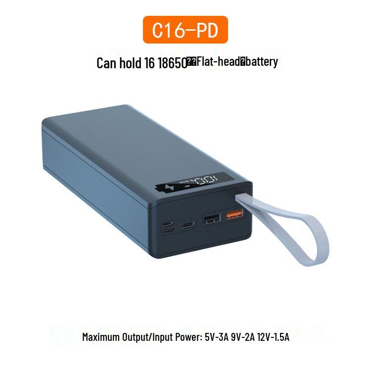 16-Slot DIY Removable 18650 Battery Power Bank with Fast Wireless Charging