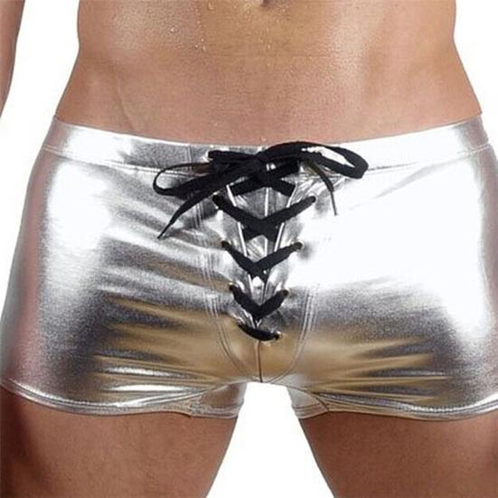 Fashion Club Men's Lace Up Patent Leather Boxers Underwear Underpants Shorts