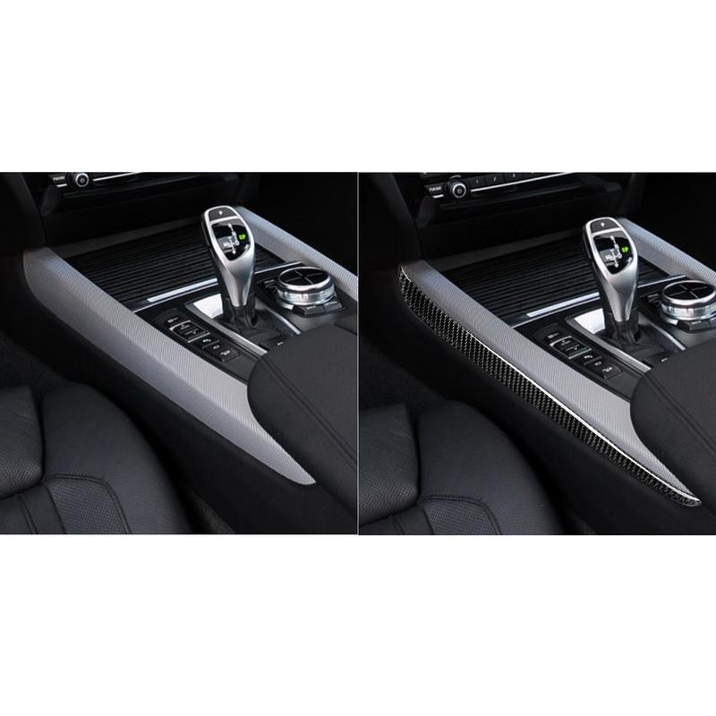 Real Carbon Fiber Car Accessories Gear Shift Side Decorative Trim Cover Soft Sticker For BMW X5 F15 2014-2018 X6 F16 2015-