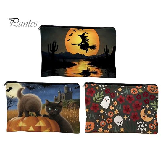 Ghost Design Storage Bag Bag, with Halloween Pattern Printed, Smooth Zipper Reusable Canvas Makeup Large Capacity Travel Cosmetic Pouch Tight Sealing