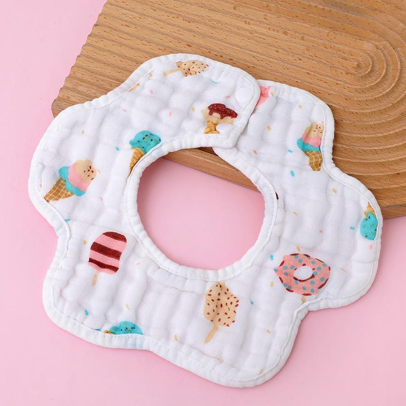 Class A Pure Cotton Gauze Baby Bibs Newborn Anti Spit Up Side Open 360 Degree Petal Shape Large Size Baby Drool Bibs