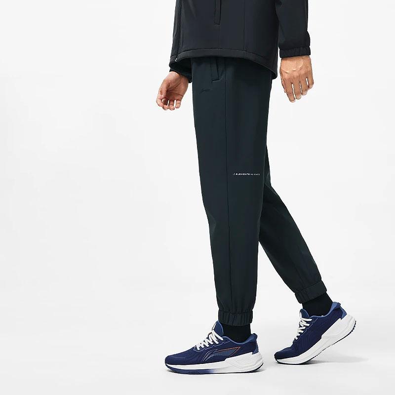 Li Ning Fitness Series Solid Color Cuffed Fleece Water-Resistant Knitted Sports Pants Men Pants Black AYKT631-1