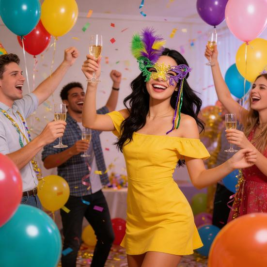 Masquerade Carnival Masque for Women Mardi Gras Purple Green Yellow Lace Feather Masque for Prom Ball Wedding Halloween Party Favors