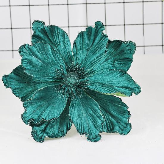 Artificial Christmas Flowers Large Glitter Magnolia Decoration Sparkling Xmas Tree Ornaments Wreath Garland Home Party Decor DIY Crafts