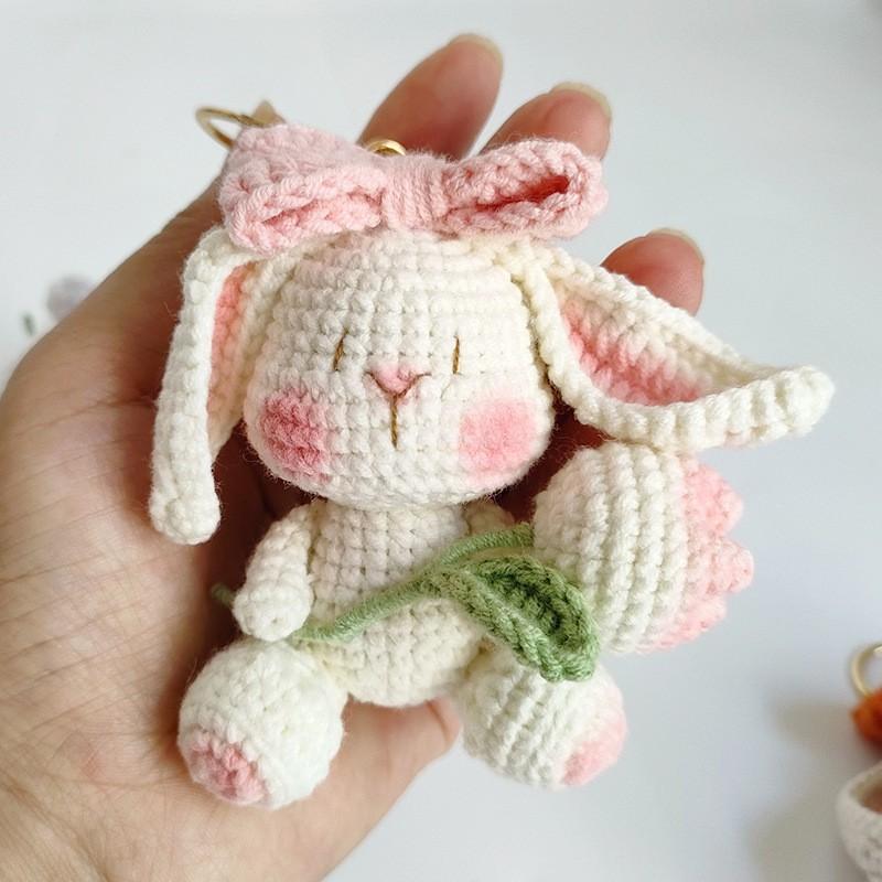Handmaking Crochet Rabbit Doll Keychain For Gifts Cute Animal Doll Crochet Keychains Knitting Kitten Keyrings Custom