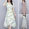 Kadınlar için Çiçekli Elbise V Yaka Kısa Kollu Dökümlü Kruvaze Midi Elbise Fırfırlı Düzensiz Etek A Kesim Plaj Tatil Elbisesi