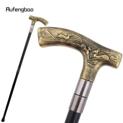 Gelber Harz-Hirsch Gehstock Mode Dekorativer Stahlstock Gentleman Elegant Cosplay Stockknauf Krummstab 93cm
