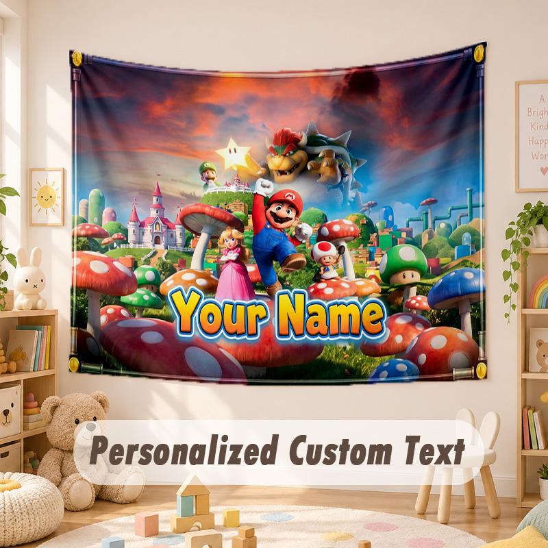 Custom Name Text Tapestry,Super Mario Boho Wall Hanging, Decorative Backdrop Tapestry For Room