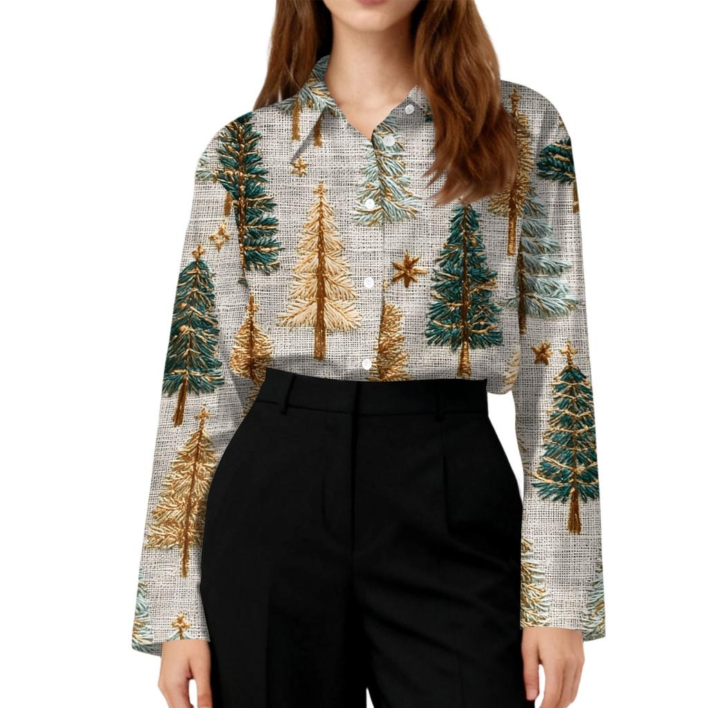 Women's Casual Christmas Print Long Sleeve Cardigan Top for Holiday Festive Wear