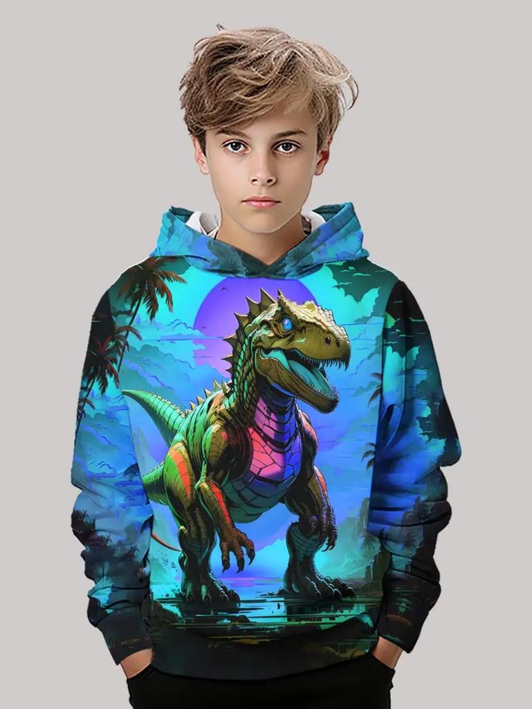 Boys' Hoodies Dinosaur 3d Print Autumn Long Sleeve Tops Pullover Baby Boy Clothes Sweatshirt Outdoor Causal Children's Clothing