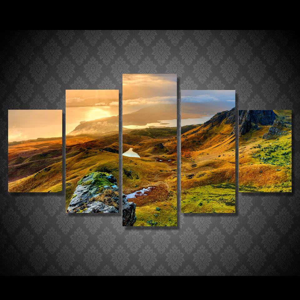 

5 панелей Горы закат пейзаж современная живопись на холсте рамка для плаката гостиная настенные художественные картины современное украшение для дома Medium Size Unframed Canvas