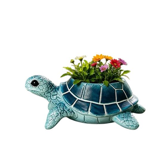 Cute Sea Turtle Flowerpot Turtle Planter Resin Blue Decorative