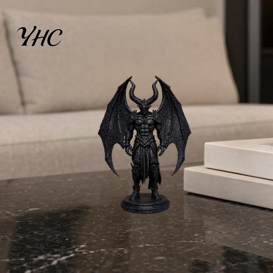 Gothic Desktop Ornament Demon Angel Statue with Armor And Wings, 3D Printed Sculpture Dark Fantasy Decoration for Desk Shelf, Home Decor, Halloween