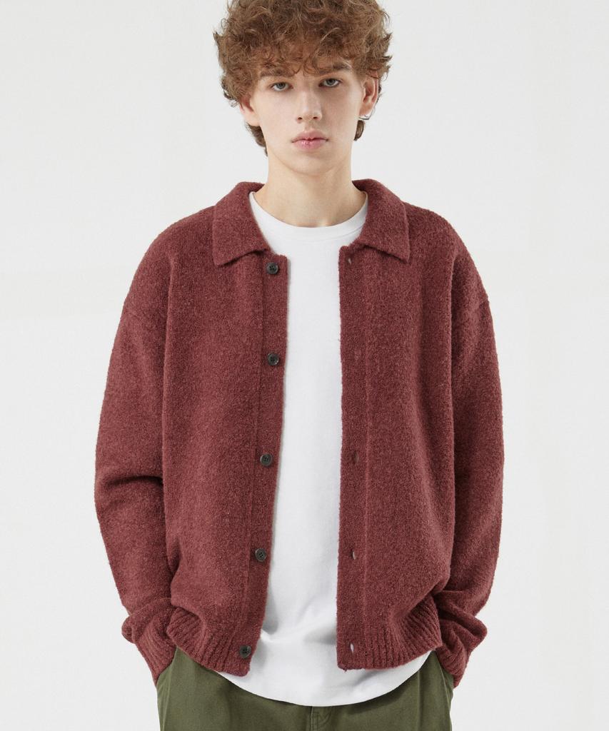 Trillion Wool Boucle Collar Cardigan Knit (Red Brown)