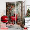 2pcs 2D flat printing Christmas Curtain Vintage red car Christmas tree 100% Polyester Without Electricity Versatile for Po