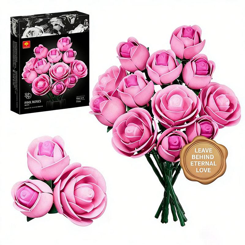 Creative 865Pcs Romantic Rose Flowers Bouquet Building Blocks DIY Peony Eternal Flower MOC Bricks Toys For Girls Valentine Gifts