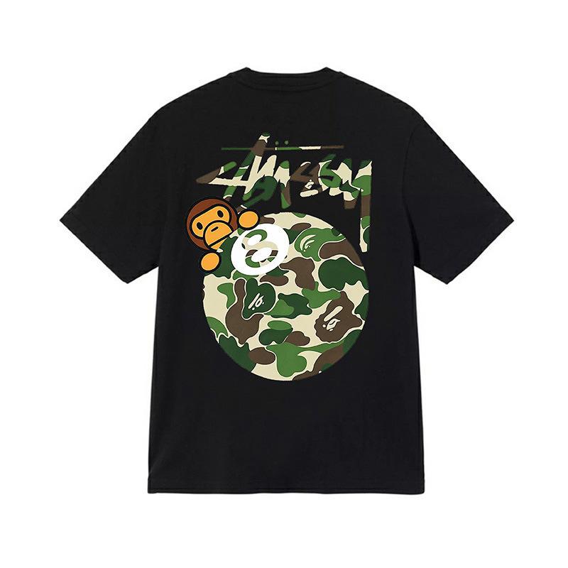 Brand japonez de trend joint camuflaj negru opt mânecă scurtă trend stradal bărbați și femei cupluri largi nișă maimuță vară bumbac pur tricou