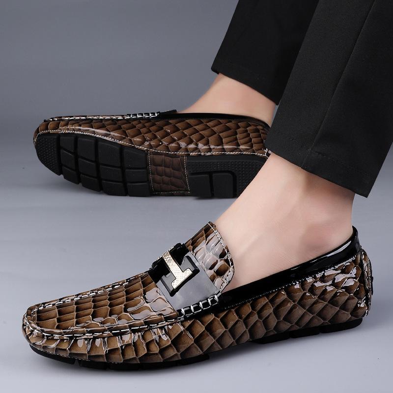 5857 Men'S Doudou Shoes, One Pedal Flat-Soled Loafer Driving Leather Shoes Low-Top Foot-Fitting Genuine Leather Cowhide Surface Single Shoes