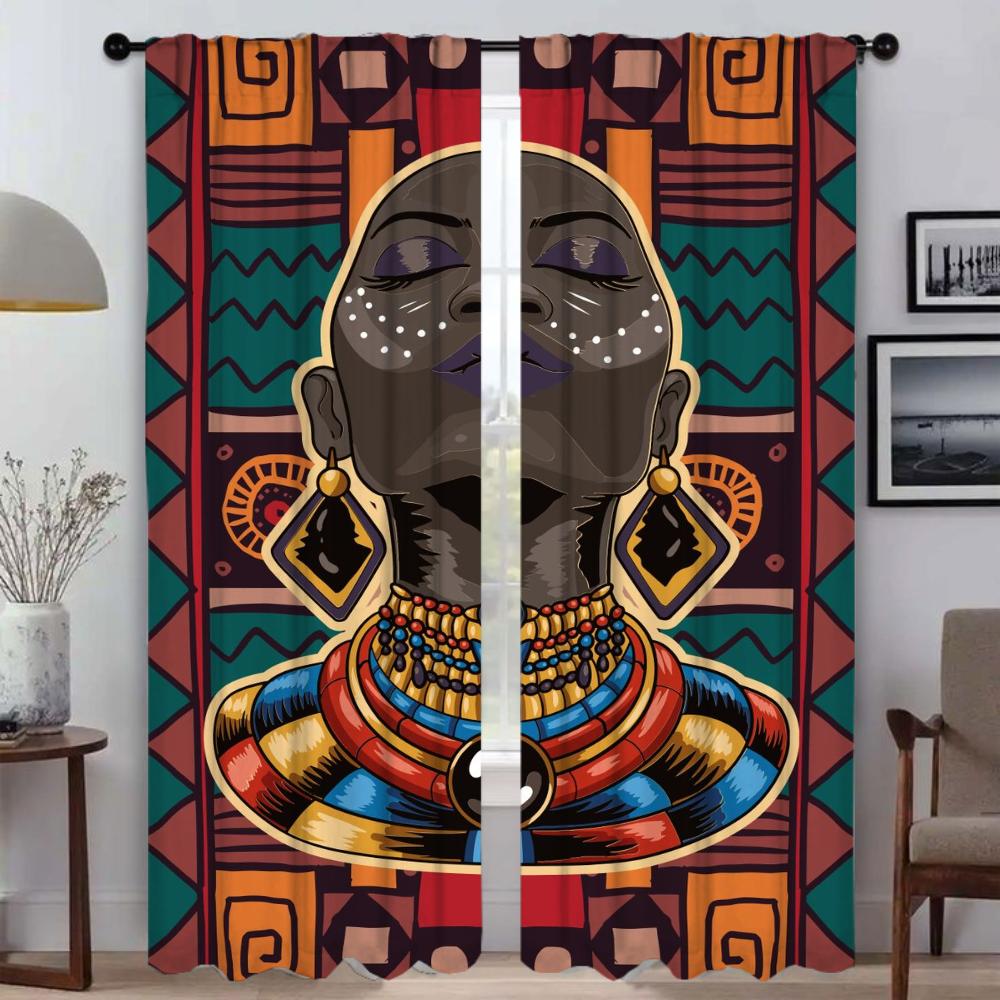 Anti-mosquito Curtains for Living Room African Woman Blackout Curtain Partition Home Interior Curtains 2 Pieces Blinds Shades