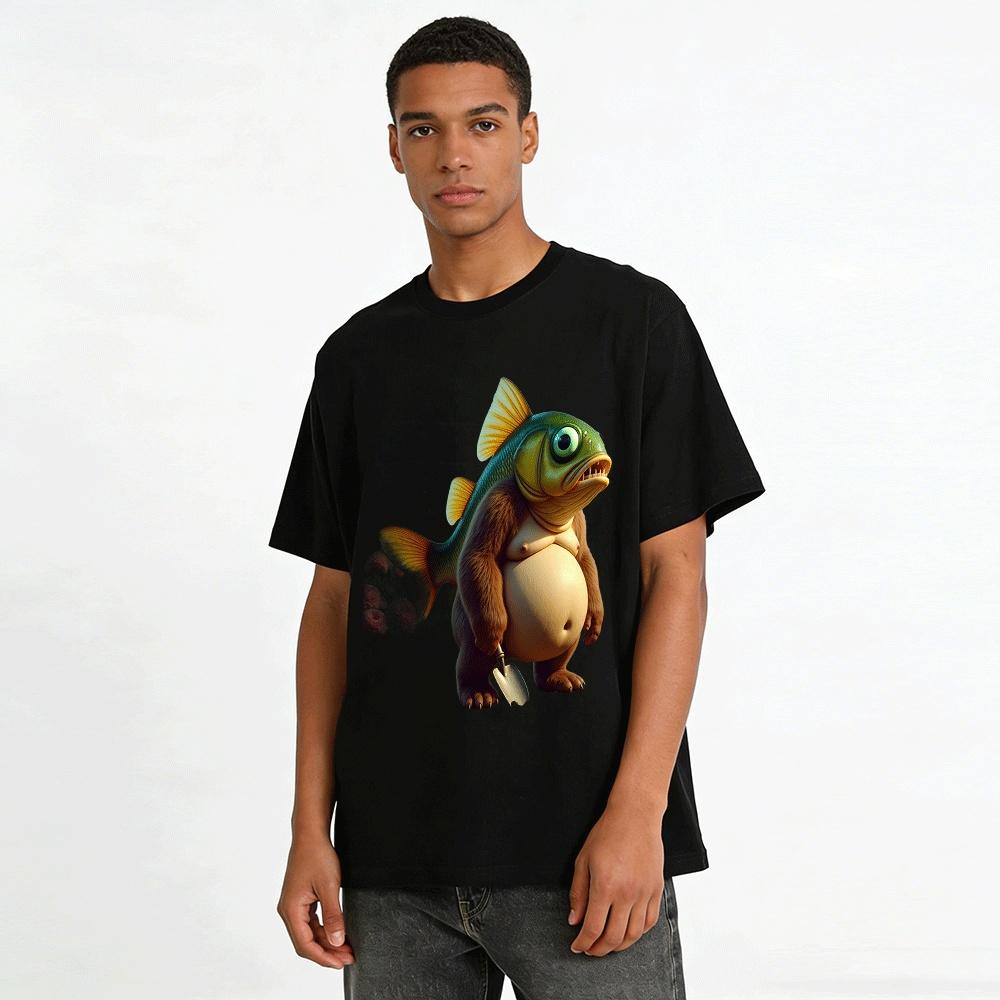 Weird Fish Head Gorilla Belly Funny Graphic Casual Top Pure cotton T-shirt