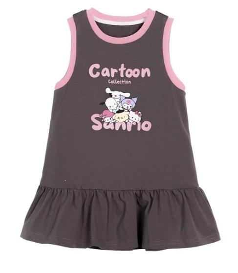 Summer Cartoon Girl Sporty Gray Tank Dress