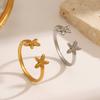 Classic Simple Gold Color Stainless Steel Flower Rings for Women New Temperament Fashion Finger Zircon Accessory Gift