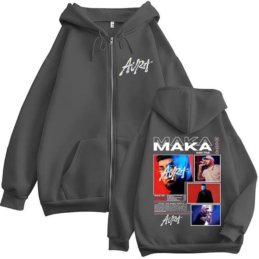 Rapper Maka Aura Tour Reißverschluss Kapuzenpullover Herren Damen Kleidung Mode Hip Hop Zip Up Sweatshirts Langarm Oversized Pullover