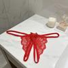 Low Waist Bow Mesh Lace Panties Hollow Lace Underpants Breathable Thin Belt Thong  Women