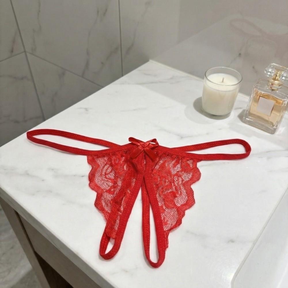 Low Waist Bow Mesh Lace Panties Hollow Lace Underpants Breathable Thin Belt Thong  Women