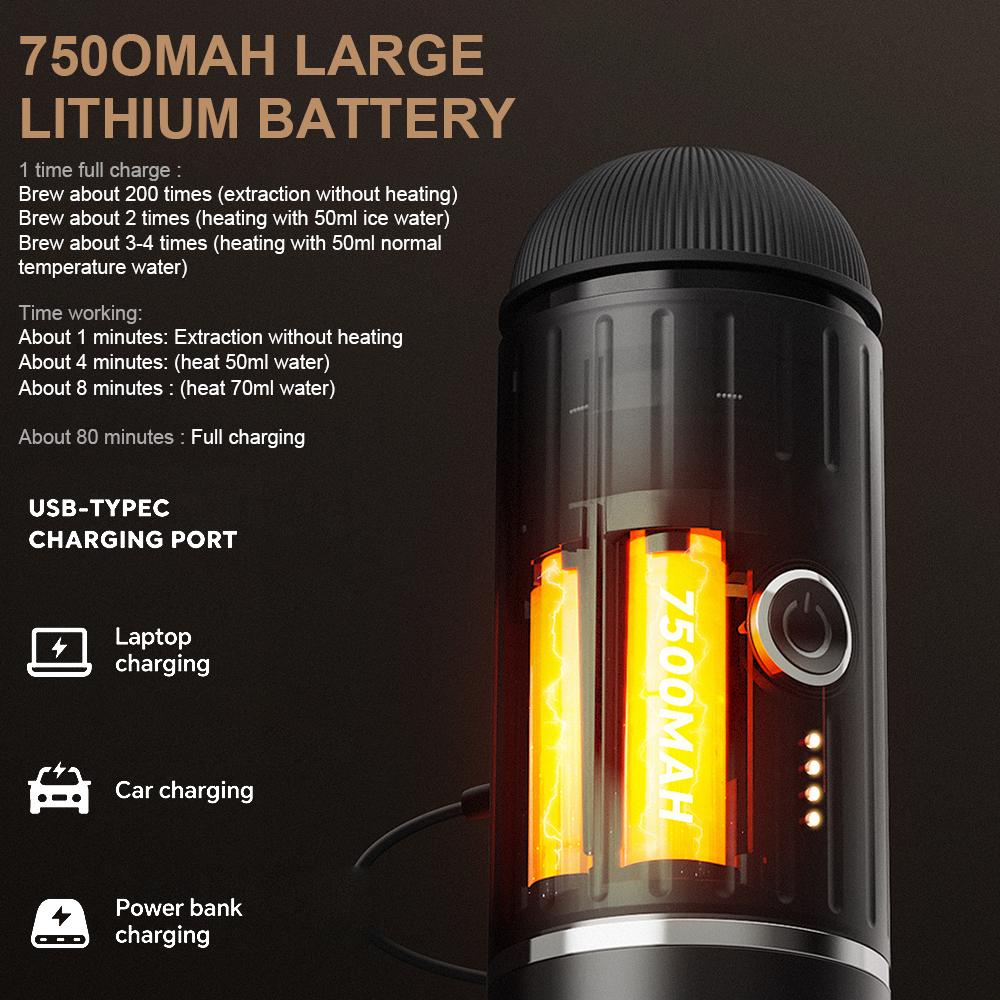 Electric Portable Coffee Maker Compatible with NS Pods and Ground Coffee 19 Bar 100W Wireless Heating Travel Espresso Machine