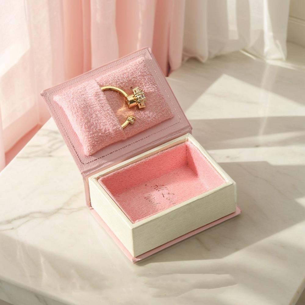Creative Engagement Ring Case Velvet Jewelry Packaging Durable Book Shape Ring Box  Travel