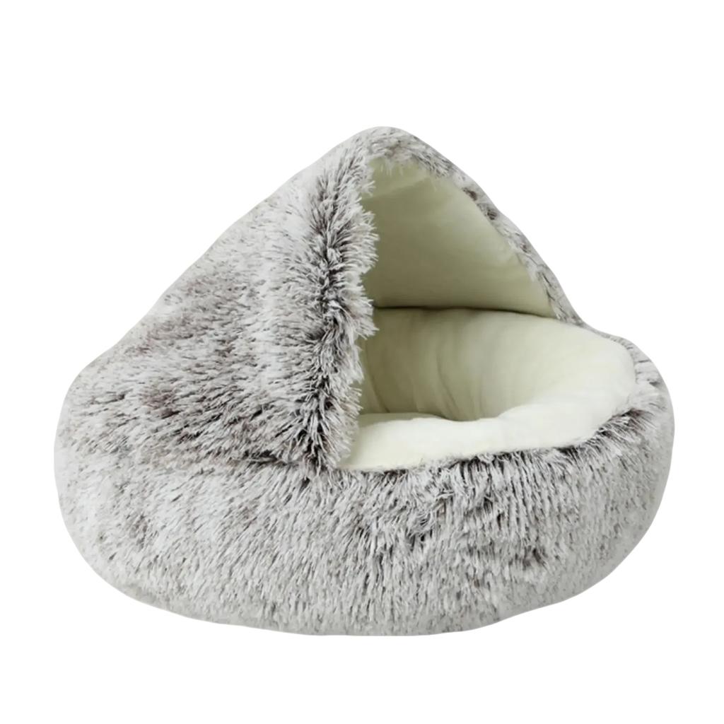 Plüsch-Haustierbett mit Kapuze, Warmes halbgeschlossenes Haustierbett, Geeignet für den Innenbereich, Bequemes Haustierbett, Auch für kleine Hunde geeignet, Rutschfester Boden.