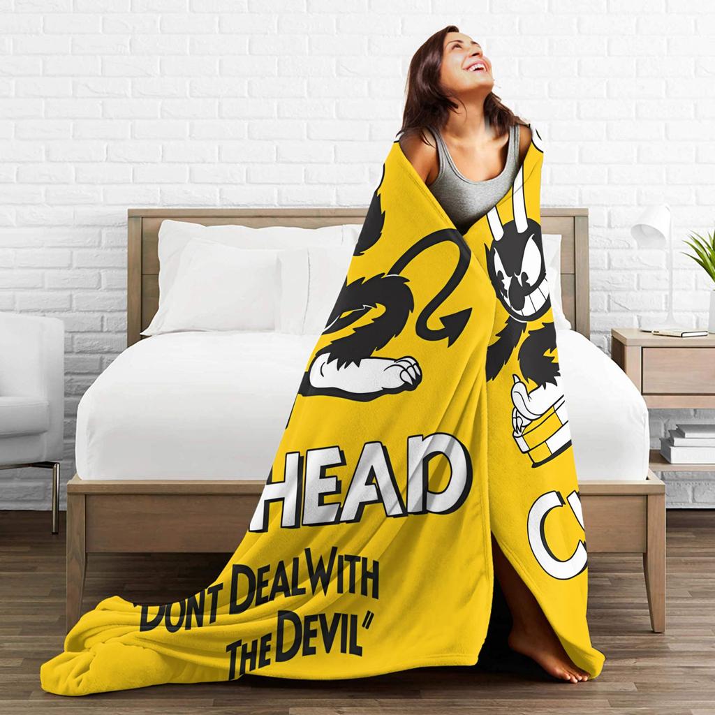 Cupheads & Mugmans Blankets Quality Soft Cartoon Bedding Throws Winter Boy Girl Bedroom Print Bedspread