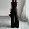 Women's 2-Piece Fashionable Casual Sleeveless Asymmetric Top And Wide-Leg Pants Set