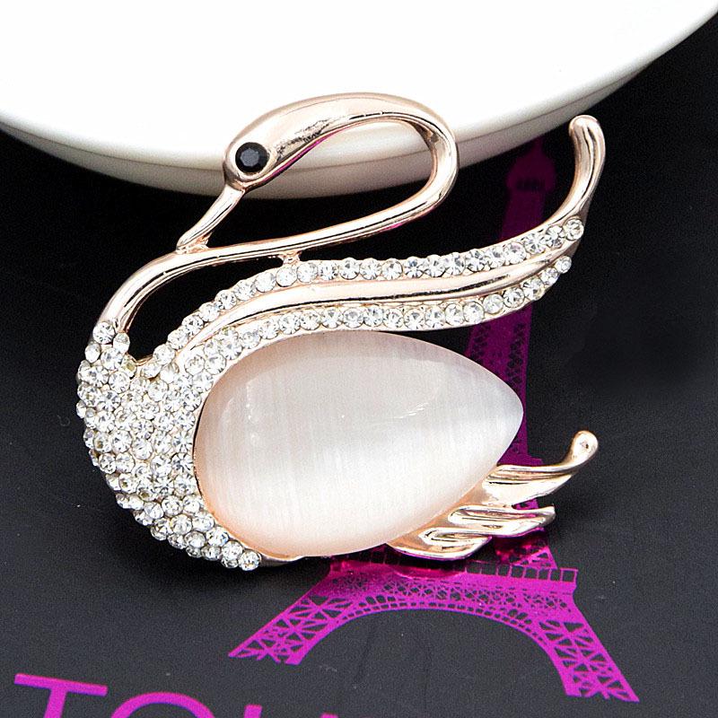 Exquisite Rose Gold Cat s Eye Swan Brooch Pin - Rhinestone Jewelry Accessory Zhenyao Jewelry