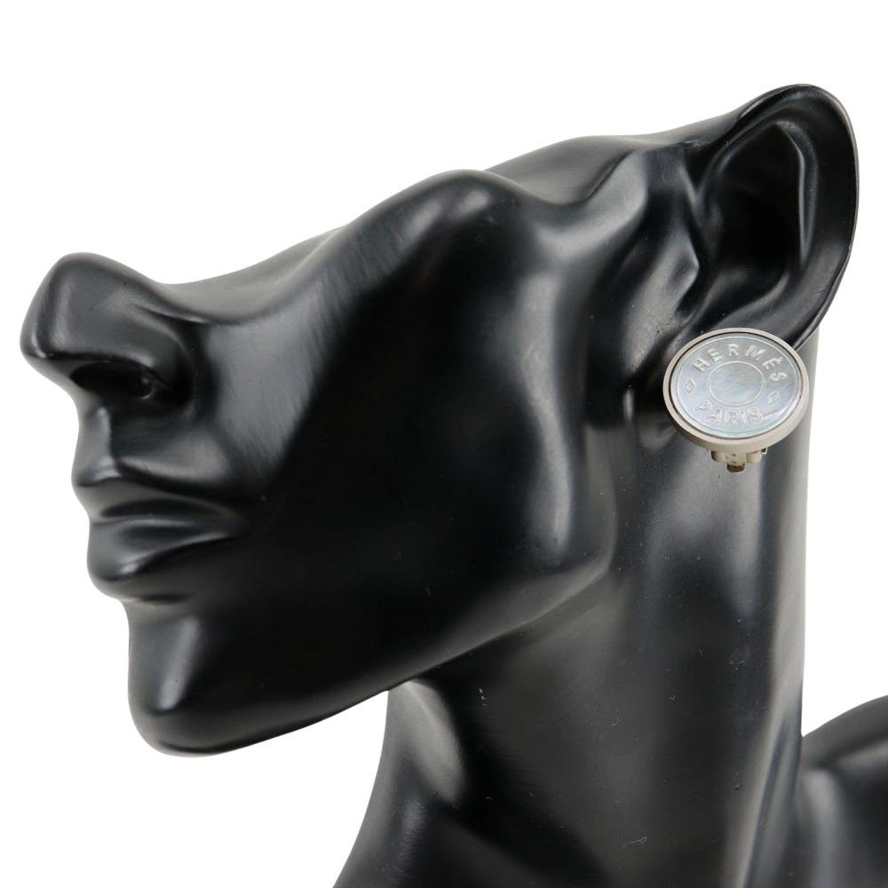 HERMES Ceria Earring BIJOUTERIE FANTAISIE vintage Silver metallic/shell 12g Women Used