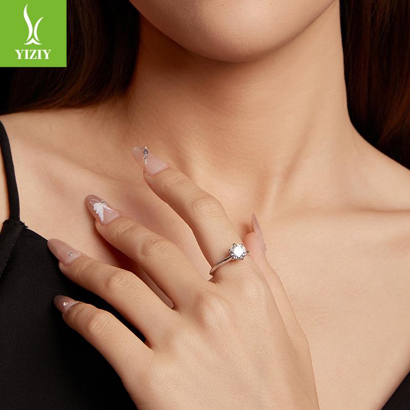 1 Carat Mozzarella Diamond Engagement Ring, Simple Classic 6-Claw Single Main Stone S925 Sterling Silver Ring.